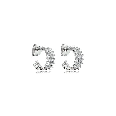 Brinco de Argola com Zircônias Cristais Banho em Ródio Branco