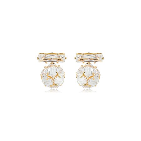 Brinco Pendente com Zircônias Cristais Banho em Ouro 18K
