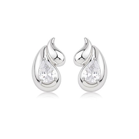 Brinco de Gota com Zircônia Cristal Banho em Ródio Branco