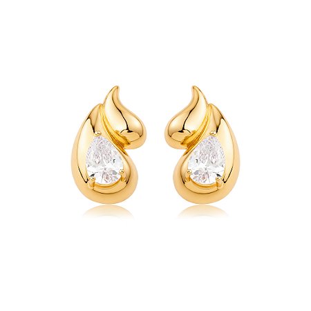 Brinco de Gota com Zircônia Cristal Banho em Ouro 18K