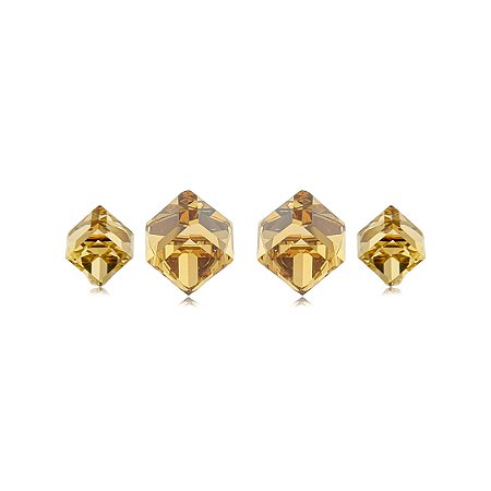 Brinco Duplo com Zircônias Champagne Claro Banho em Ouro 18K