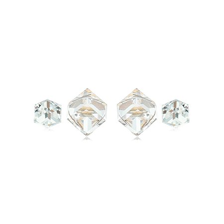 Brinco Duplo com Zircônias Cristais Banho em Ouro 18K