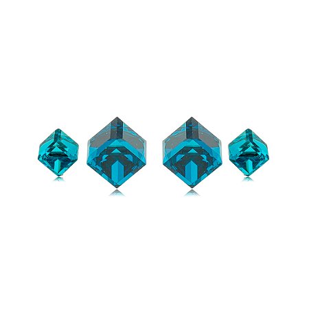 Brinco Duplo com Zircônias Azul Turquesa Intenso Banho em Ródio Branco
