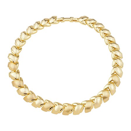 Colar dourado liso com detalhes acetinado banho em ouro 18k