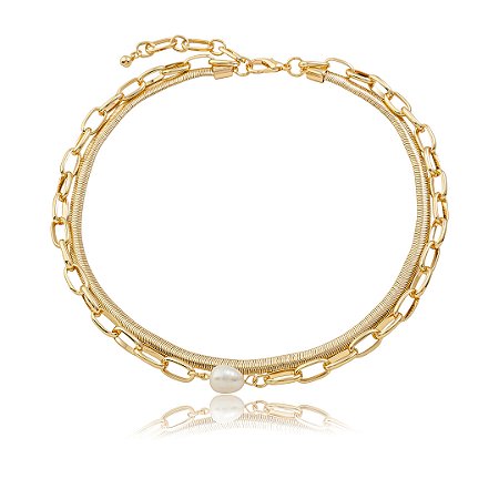 Colar de corrente dourada com detalhe de pérola shell banho em ouro 18k