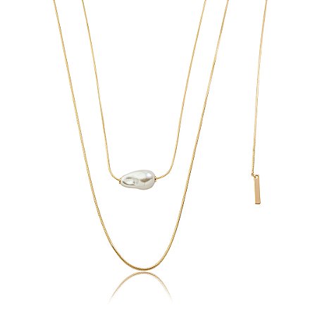 Colar dourado liso com detalhe de pérola shell banho em ouro 18k