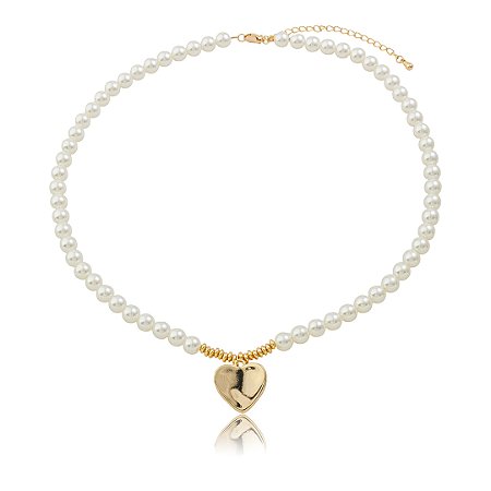 Colar de pérola shell com pingente banho em ouro 18k