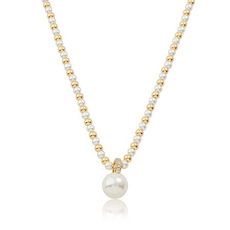 Colar de pérola shell com pingente banho em ouro 18k