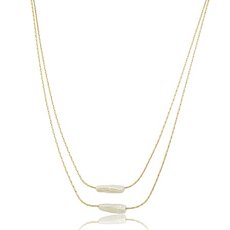 Colar liso dourado com pingente pérola de água doce banho em ouro 18k