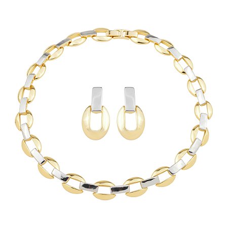 Conjunto de brinco e colar liso com banho duplo