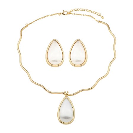 Conjunto de brinco e colar gota liso acetinado com banho duplo