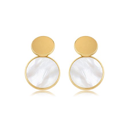 Brinco dourado com madre pérola banho em ouro 18k
