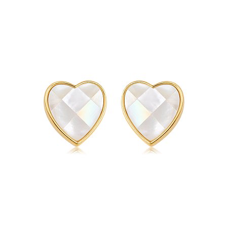 Brinco de coração dourado com madre pérola banho em ouro 18k