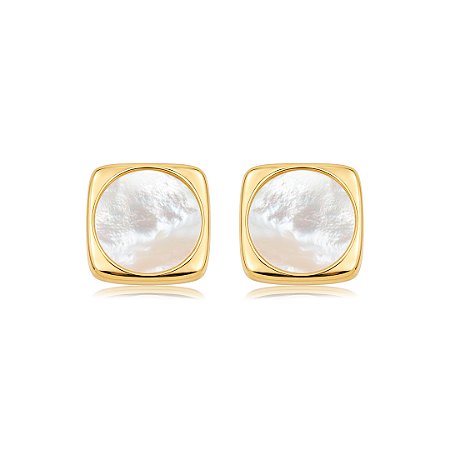 Brinco quadrado dourado com madre pérola banho em ouro 18k