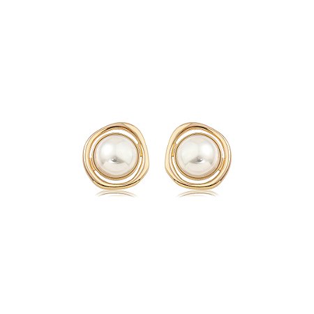 Brinco dourado com pérola shell banho em ouro 18k