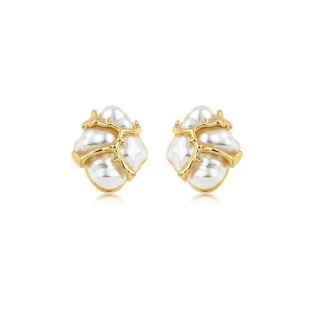 Brinco dourado com pérola shell banho em ouro 18k