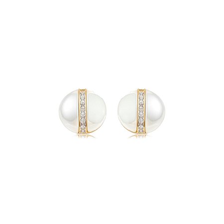 Brinco de pérola shell com zircônia cristal banho em ouro 18k