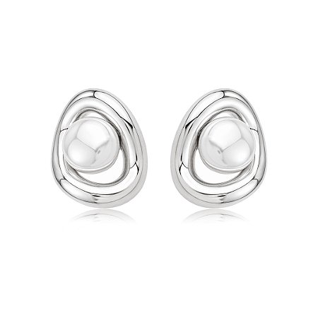 Brinco de base liso com pérola shell banho em ródio branco
