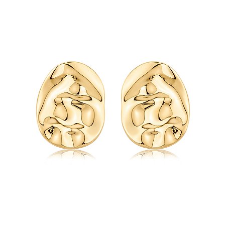 Brinco dourado liso martelado banho em ouro 18k