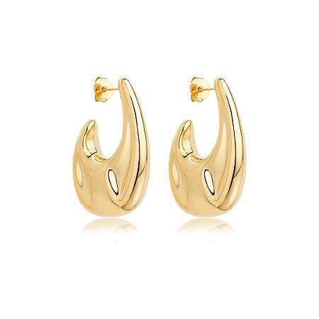 Brinco de argola dourado liso banho em ouro 18k