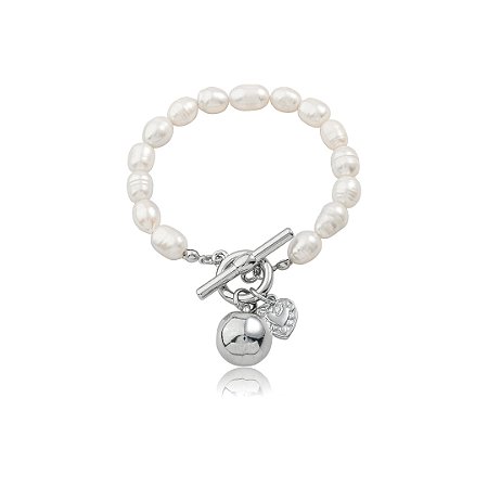 Pulseira de pérola barroca com pingentes banho em ródio branco