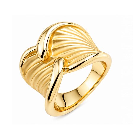 Anel dourado liso acetinado banho em ouro 18k