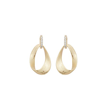 Brinco dourado liso acetinado banho em ouro 18k