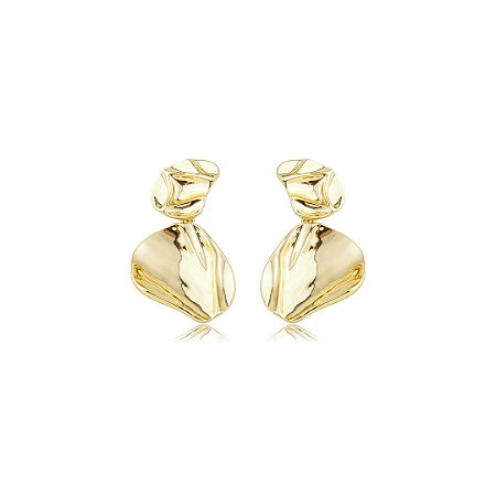 Brinco liso orgânico dourado banho em ouro 18k