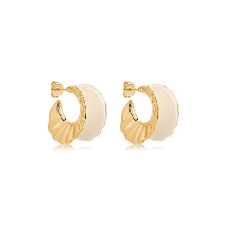 Brinco de argola dourado esmaltado banho em ouro 18k