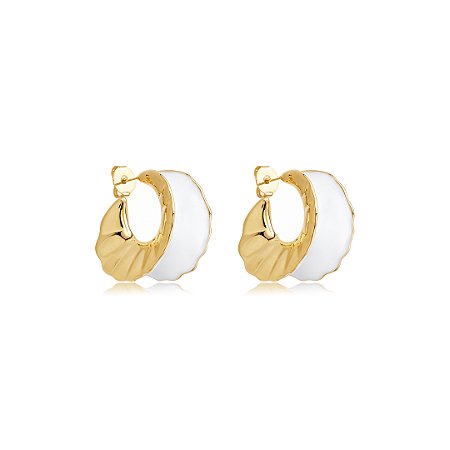 Brinco de argola dourado esmaltado banho em ouro 18k