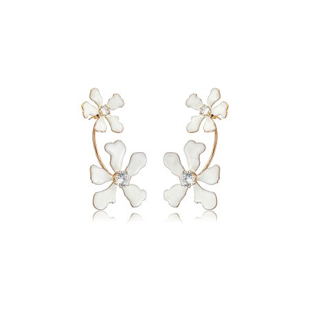 Brinco de flor dourado esmaltado banho em ouro 18k