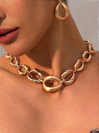 Colar de corrente dourado liso banho em ouro 18k