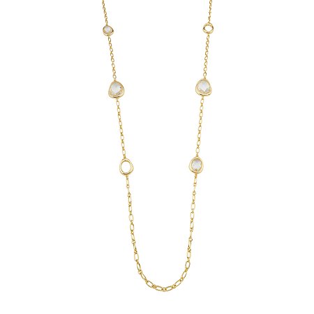 Colar longo de corrente dourado liso banho em ouro 18k
