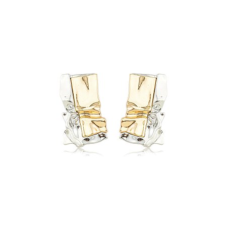 Brinco orgânico liso banho em ouro 18k e ródio branco