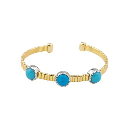 Bracelete dourado liso com detalhe esmaltado banho em ouro 18k