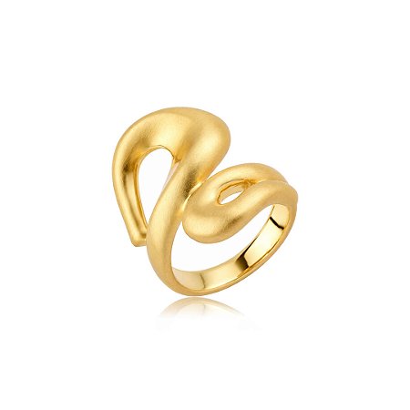 Anel dourado liso acetinado banho em ouro 18k