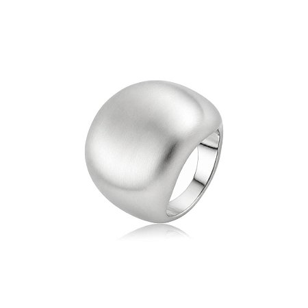 Anel liso acetinado banho em ródio branco