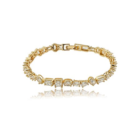 Pulseira cravejada de zircônia cristal banho em ouro 18k