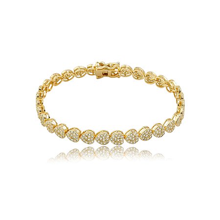 Pulseira cravejada de zircônia cristal banho em ouro 18k