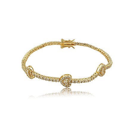Pulseira cravejada de zircônia cristal banho em ouro 18k