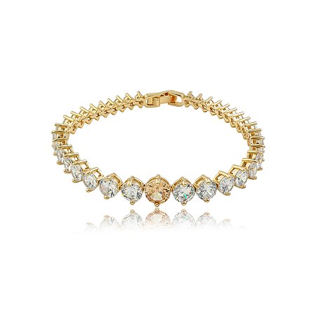 Pulseira cravejada de zircônia cristal banho em ouro 18k
