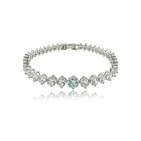 Pulseira cravejada de zircônia cristal com detalhe acqua banho em ródio branco