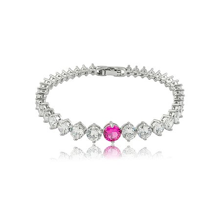 Pulseira cravejada de zircônia cristal banho em ródio branco