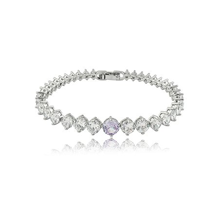Pulseira cravejada de zircônia cristal banho em ródio branco