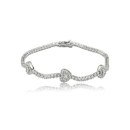 Pulseira cravejada de zircônia cristal banho em ródio branco