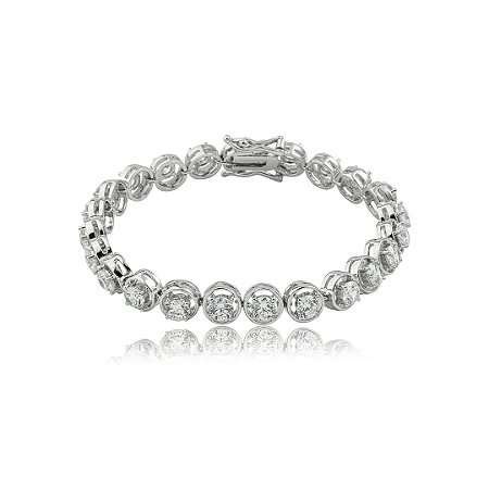Pulseira cravejada de zircônia cristal banho em ródio branco