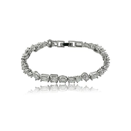 Pulseira cravejada de zircônia cristal banho em ródio branco