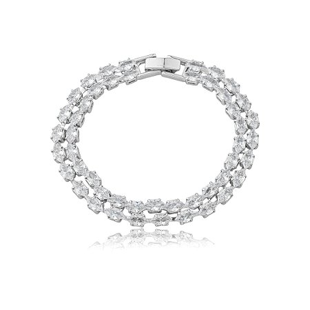 Pulseira dupla cravejada de zircônia cristal banho em ródio branco