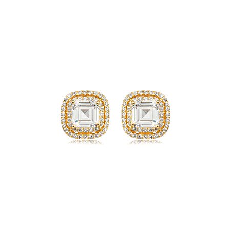 Brinco quadrado de base cravejado de zircônia cristal banho em ouro 18k