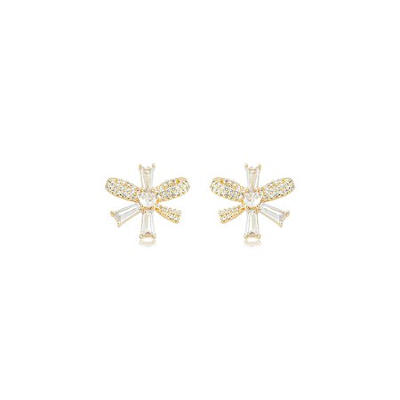 Brinco de base cravejado de zircônia cristal banho em ouro 18k